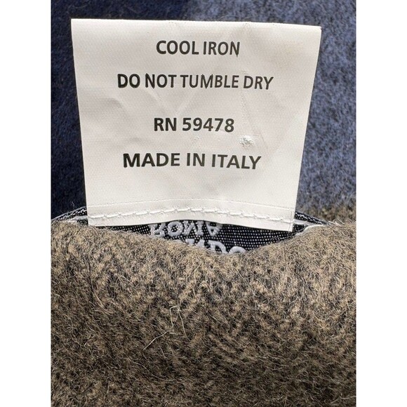 Via Condotti Roma 100% Virgin Wool Plaid Fringe Scarf Navy Blue Taupe Italy - Picture 8 of 8